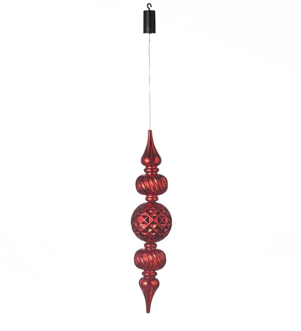 Plow & Hearth Deck & Patio Accents Outdoor Living Indoor/Outdoor Shatterproof Holiday Lighted Large Finial Hanging Ornament - Finial Red