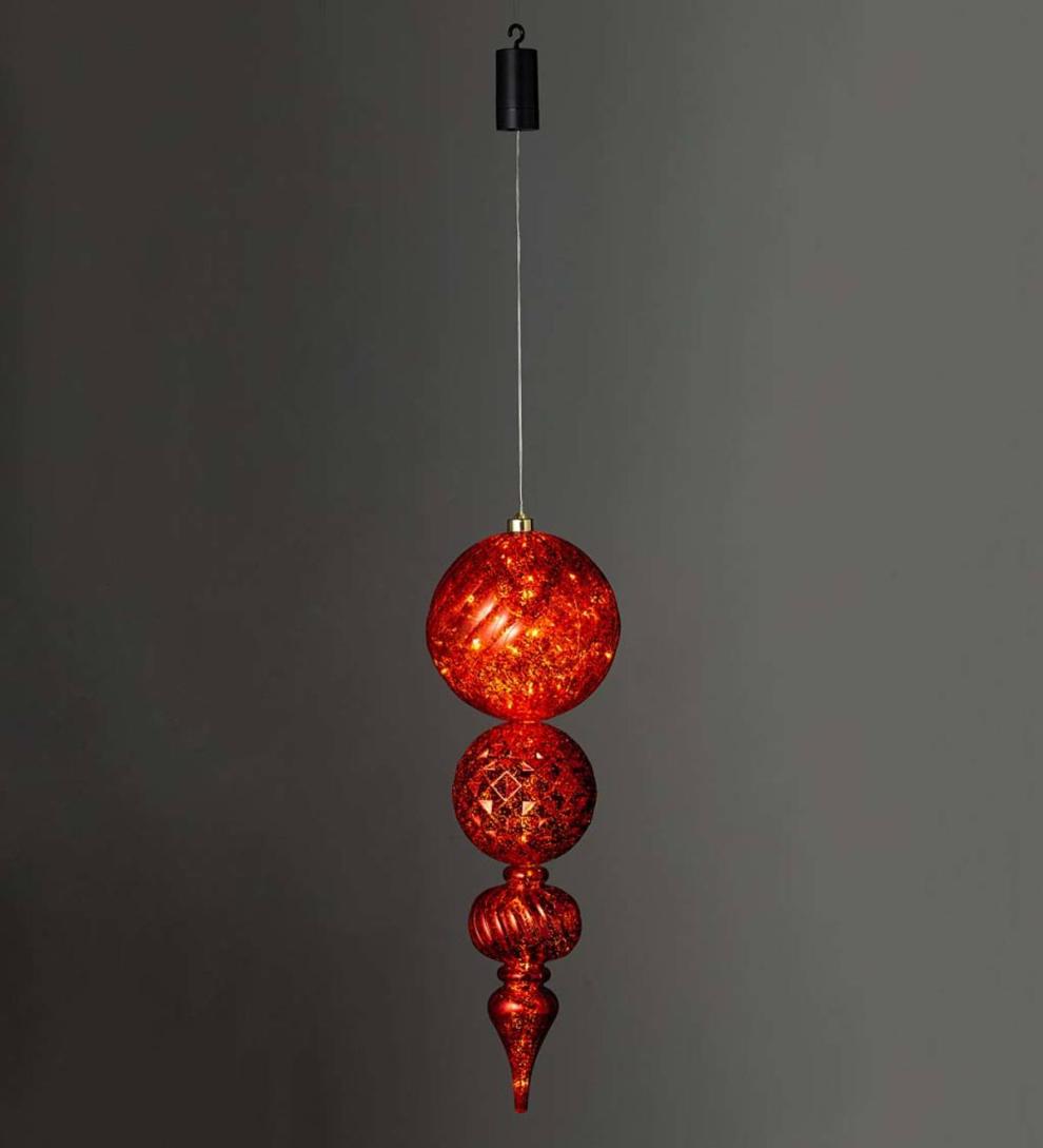 Plow & Hearth Deck & Patio Accents Outdoor Living Indoor/Outdoor Shatterproof Holiday Lighted Large Finial Hanging Ornament - Finial Red