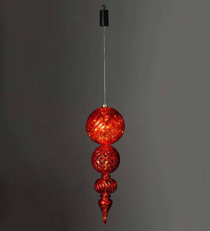 Plow & Hearth Deck & Patio Accents Outdoor Living Indoor/Outdoor Shatterproof Holiday Lighted Large Finial Hanging Ornament - Finial Red