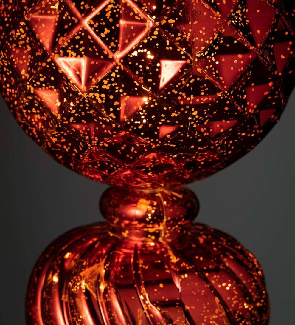 Plow & Hearth Deck & Patio Accents Outdoor Living Indoor/Outdoor Shatterproof Holiday Lighted Large Finial Hanging Ornament - Finial Red