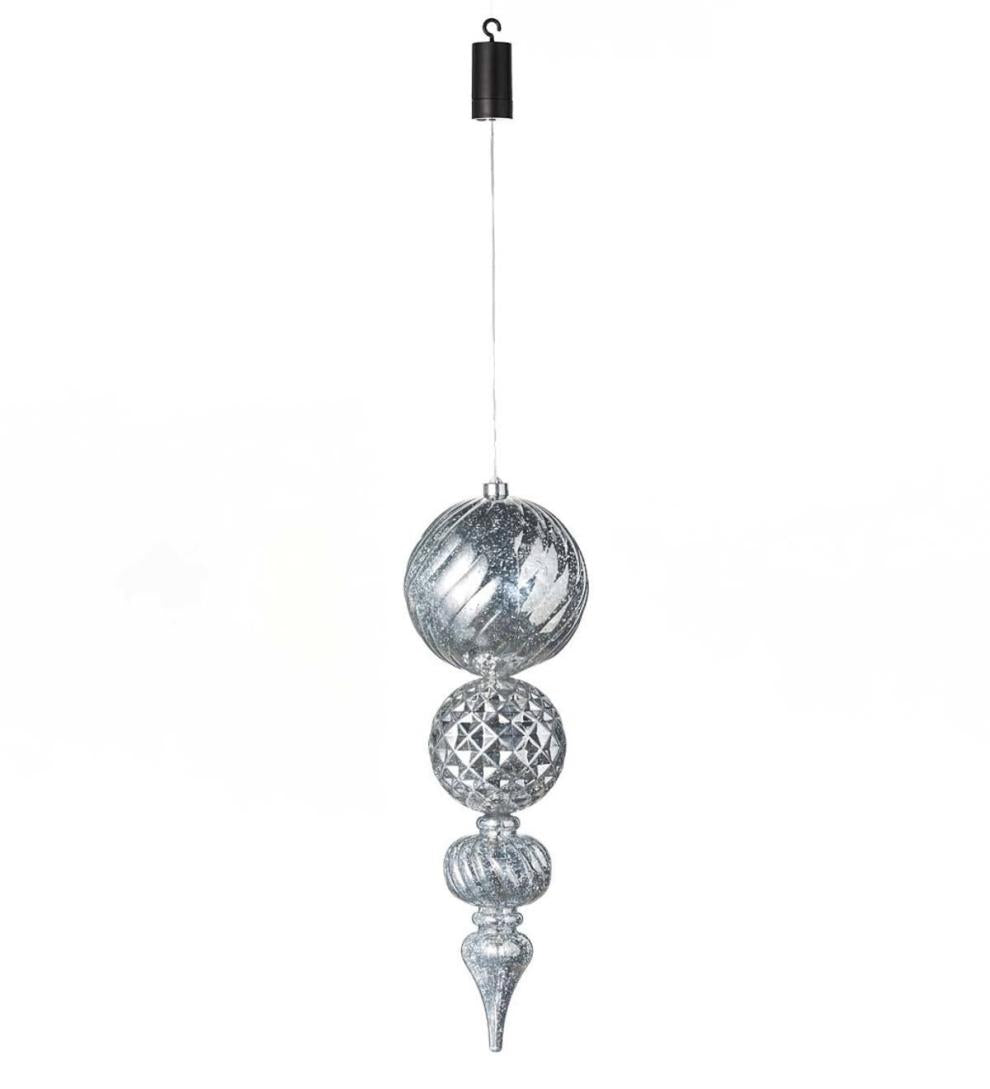 Plow & Hearth Deck & Patio Accents Outdoor Living Indoor/Outdoor Shatterproof Holiday Lighted Large Finial Hanging Ornament - Finial Red