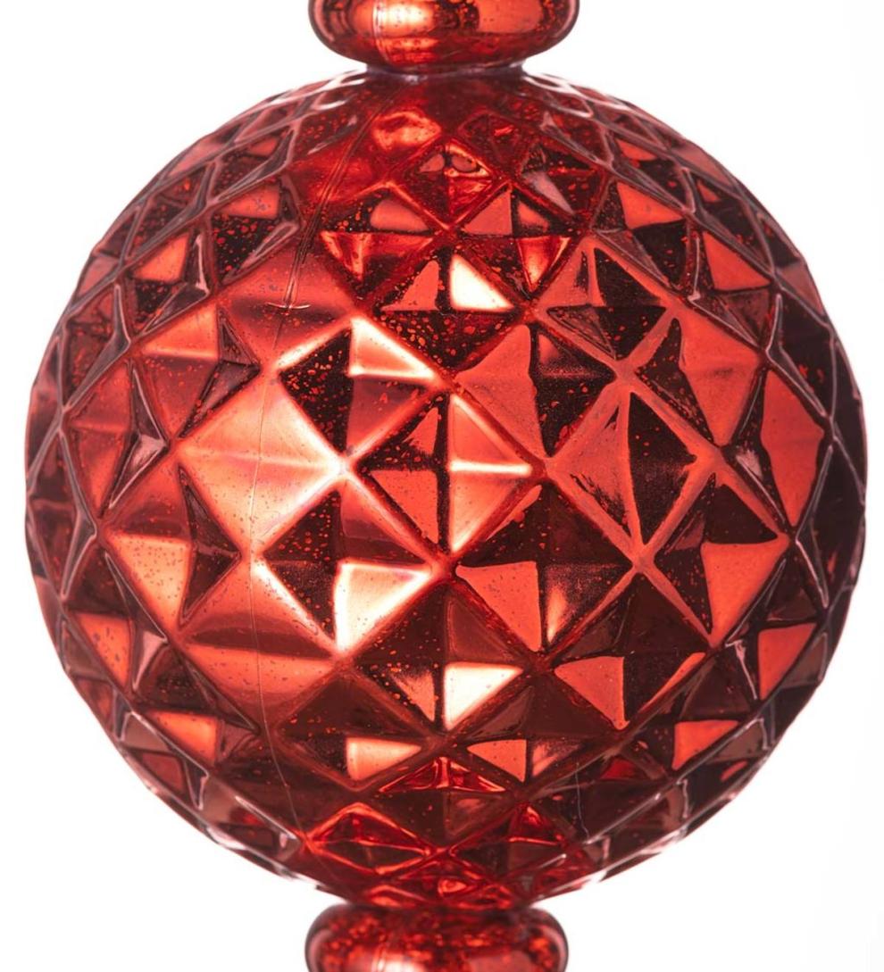 Plow & Hearth Deck & Patio Accents Outdoor Living Indoor/Outdoor Shatterproof Holiday Lighted Large Finial Hanging Ornament - Finial Red