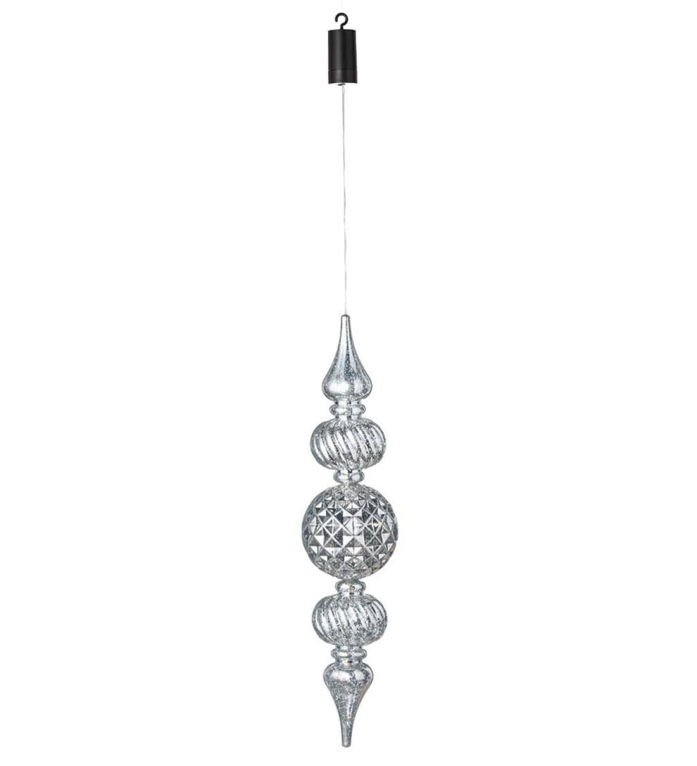 Plow & Hearth Deck & Patio Accents Outdoor Living Indoor/Outdoor Shatterproof Holiday Lighted Large Finial Hanging Ornament - Finial Red