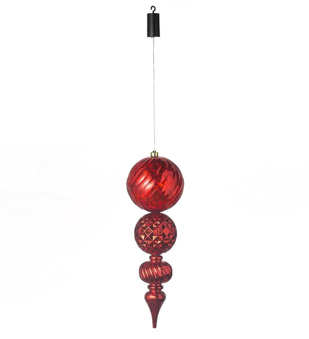 Plow & Hearth Deck & Patio Accents Outdoor Living Indoor/Outdoor Shatterproof Holiday Lighted Large Finial Hanging Ornament - Finial Red