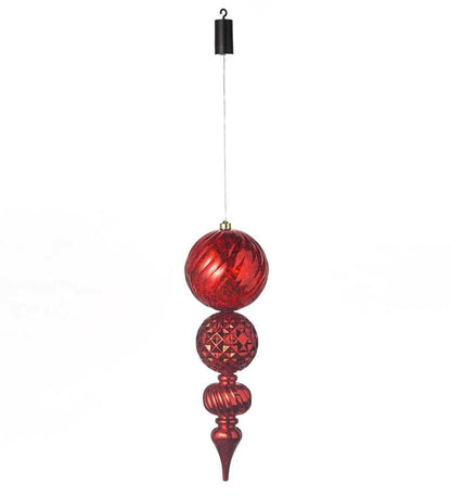 Plow & Hearth Deck & Patio Accents Outdoor Living Indoor/Outdoor Shatterproof Holiday Lighted Large Finial Hanging Ornament - Finial Red