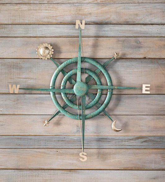 Plow & Hearth Deck & Patio Accents Outdoor Living Indoor/Outdoor Verdigris Metal Compass Wall Art