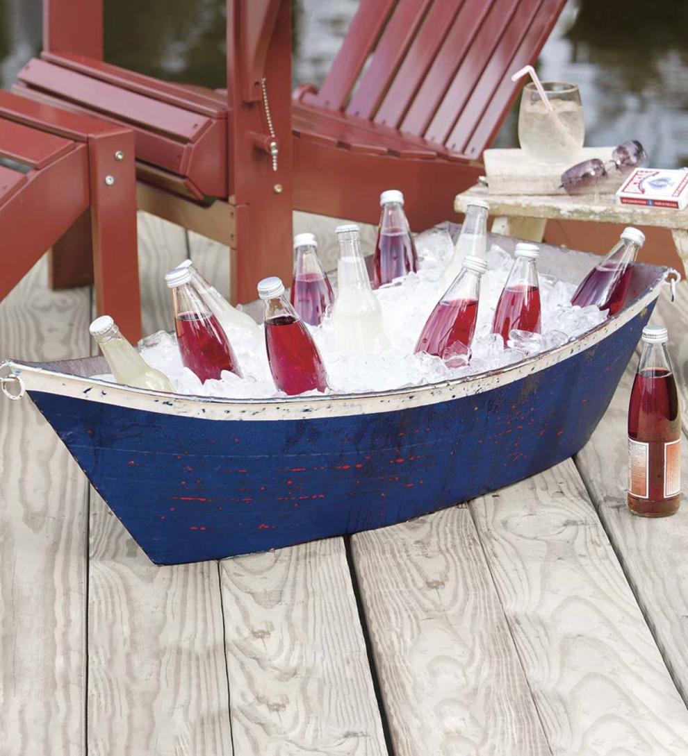 Plow & Hearth Deck & Patio Accents Outdoor Living Large Handmade Painted Metal Boat Planter/Container