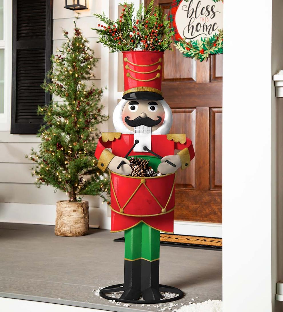 Plow & Hearth Deck & Patio Accents Outdoor Living Large Metal Holiday Nutcracker Two-Tier Planter