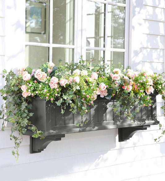 Plow & Hearth Deck & Patio Accents Outdoor Living Lexington Window Box Corbels, Set Of 2 - Black