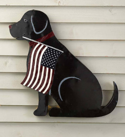 Plow & Hearth Deck & Patio Accents Outdoor Living Lighted Black Labrador Americana Flag Standing/Hanging Accent