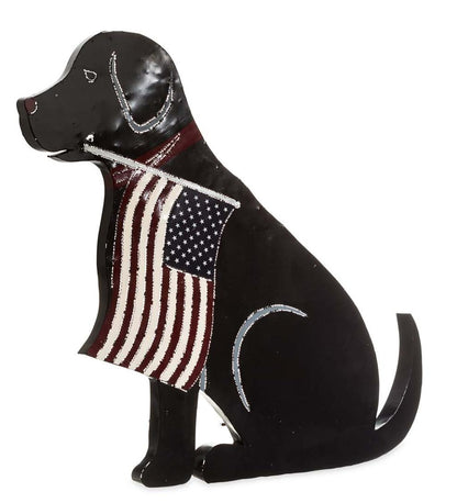 Plow & Hearth Deck & Patio Accents Outdoor Living Lighted Black Labrador Americana Flag Standing/Hanging Accent
