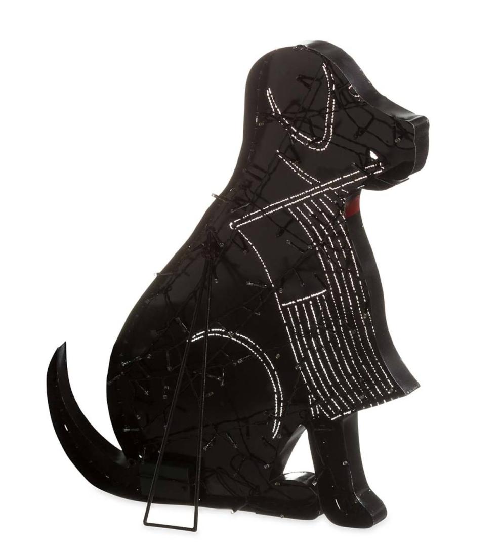Plow & Hearth Deck & Patio Accents Outdoor Living Lighted Black Labrador Americana Flag Standing/Hanging Accent