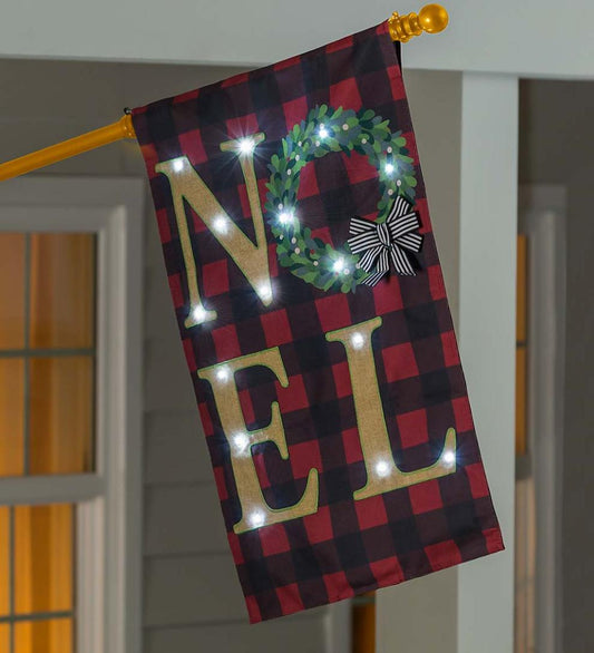 Plow & Hearth Deck & Patio Accents Outdoor Living Lighted Noel Buffalo Plaid Christmas House Flag