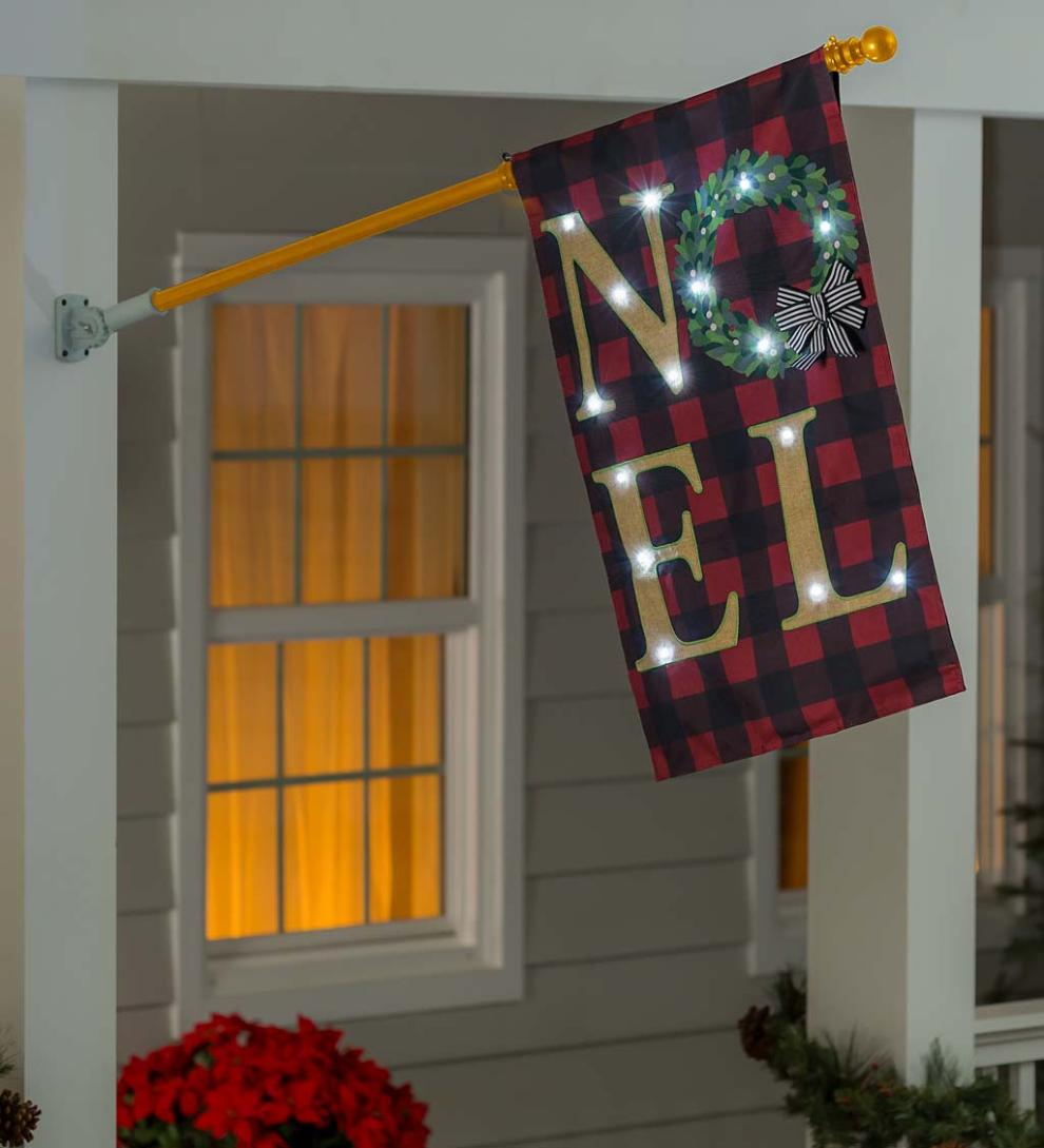 Plow & Hearth Deck & Patio Accents Outdoor Living Lighted Noel Buffalo Plaid Christmas House Flag