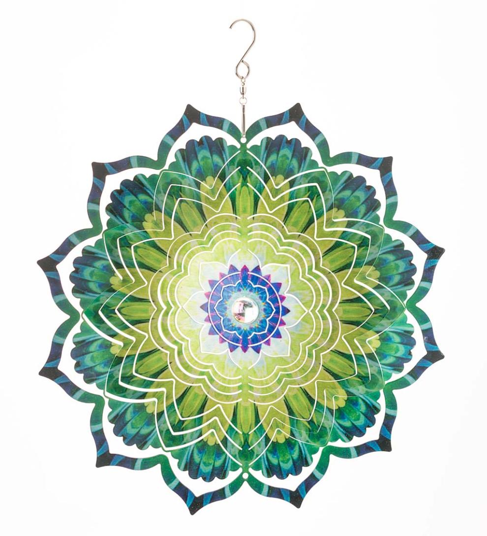 Plow & Hearth Deck & Patio Accents Outdoor Living Mandala Lotus Optical Illusion Hanging Metal Spinner