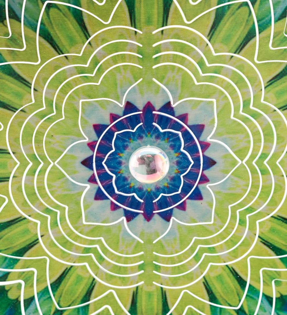 Plow & Hearth Deck & Patio Accents Outdoor Living Mandala Lotus Optical Illusion Hanging Metal Spinner