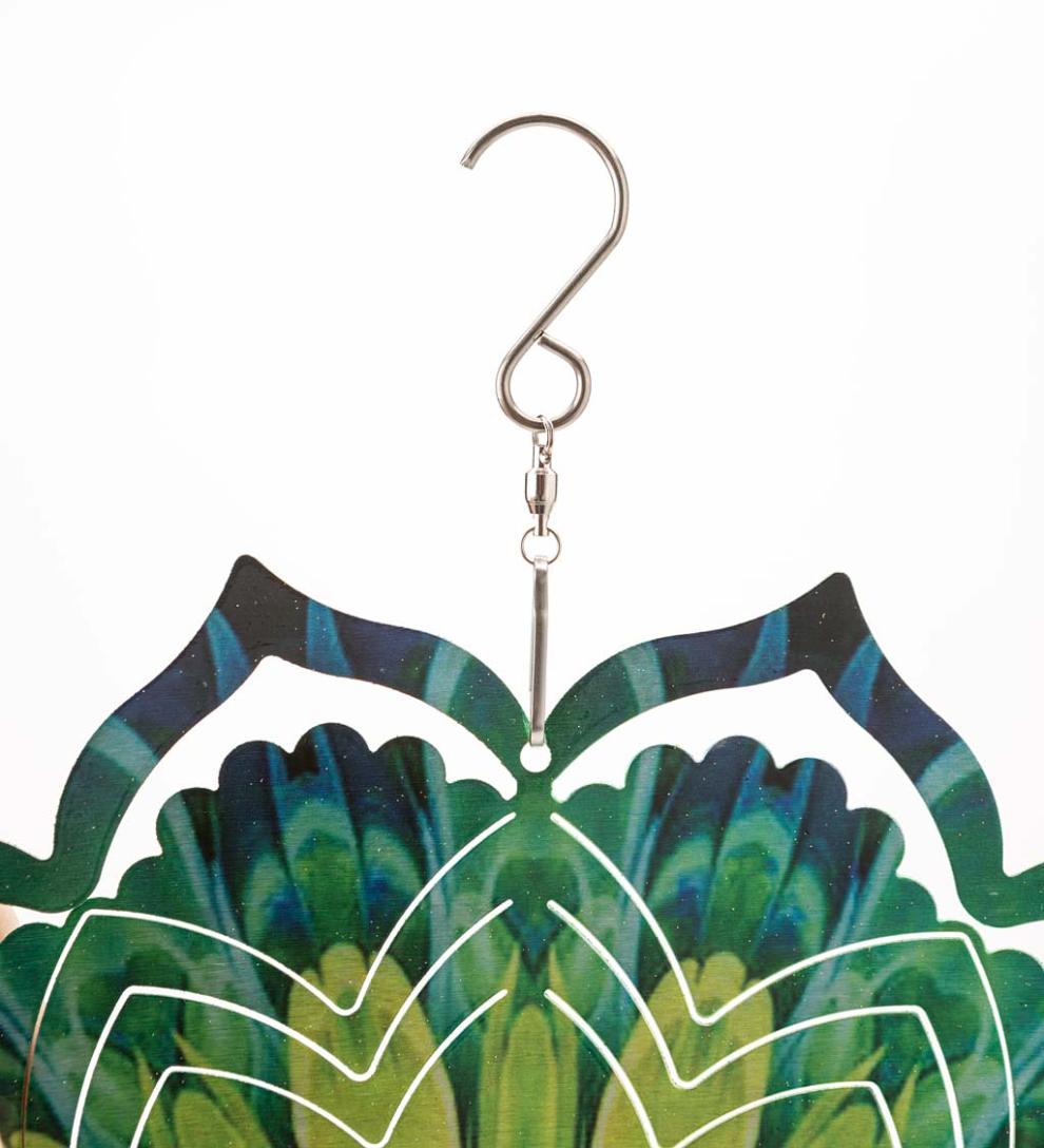 Plow & Hearth Deck & Patio Accents Outdoor Living Mandala Lotus Optical Illusion Hanging Metal Spinner