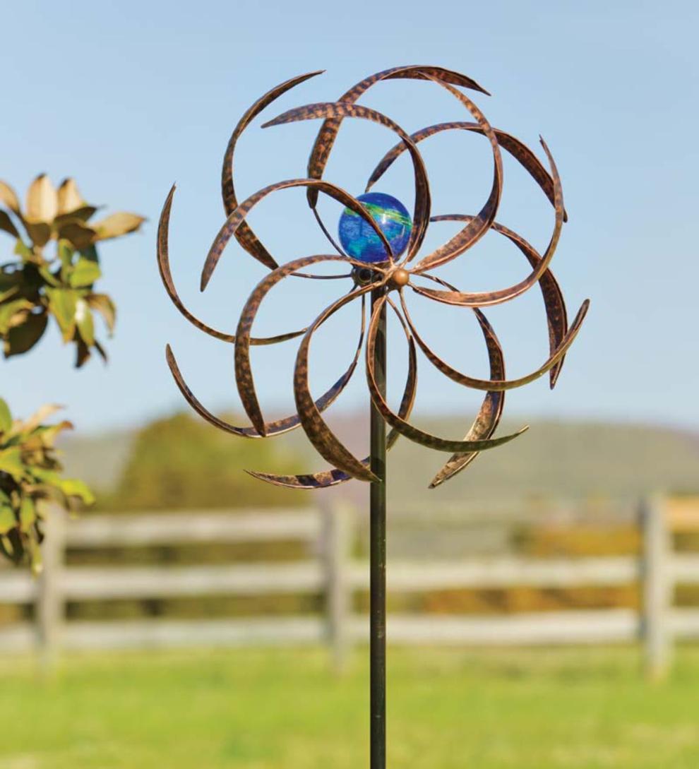 Plow & Hearth Deck & Patio Accents Outdoor Living Metal Wisp Wind Spinner With Glowing Glass Orb