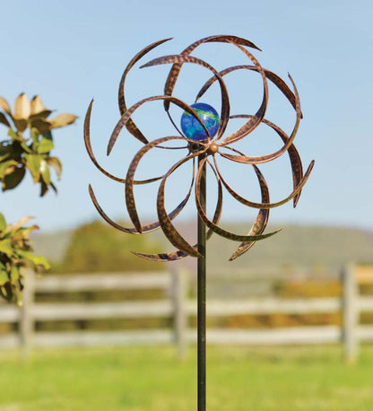 Plow & Hearth Deck & Patio Accents Outdoor Living Metal Wisp Wind Spinner With Glowing Glass Orb