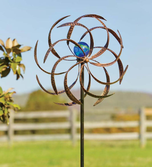 Plow & Hearth Deck & Patio Accents Outdoor Living Metal Wisp Wind Spinner With Glowing Glass Orb