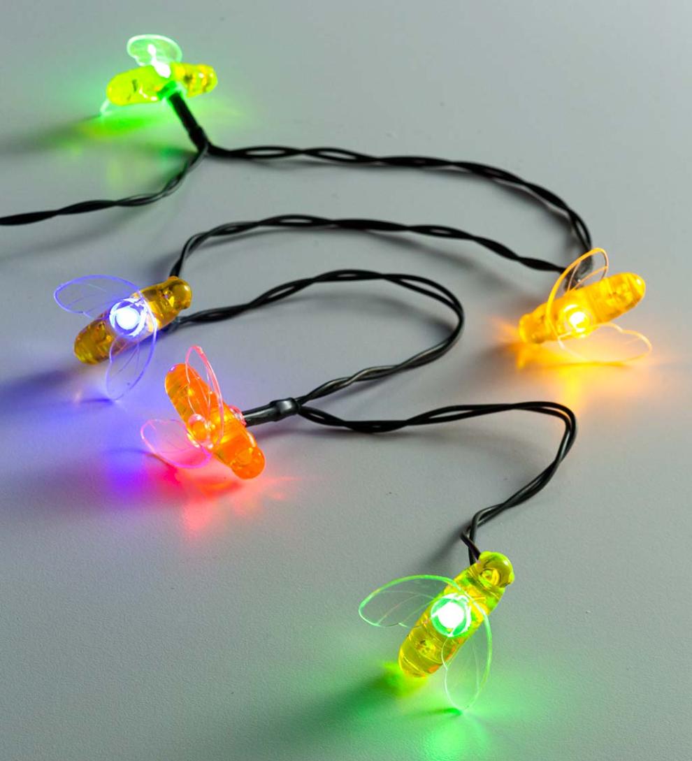Plow & Hearth Deck & Patio Accents Outdoor Living Multi-Function, Color-Changing Solar Bee String Lights