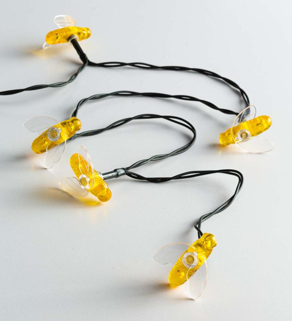 Plow & Hearth Deck & Patio Accents Outdoor Living Multi-Function, Color-Changing Solar Bee String Lights