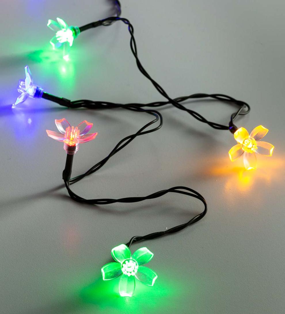 Plow & Hearth Deck & Patio Accents Outdoor Living Multi-Function, Color-Changing Solar Flower String Lights