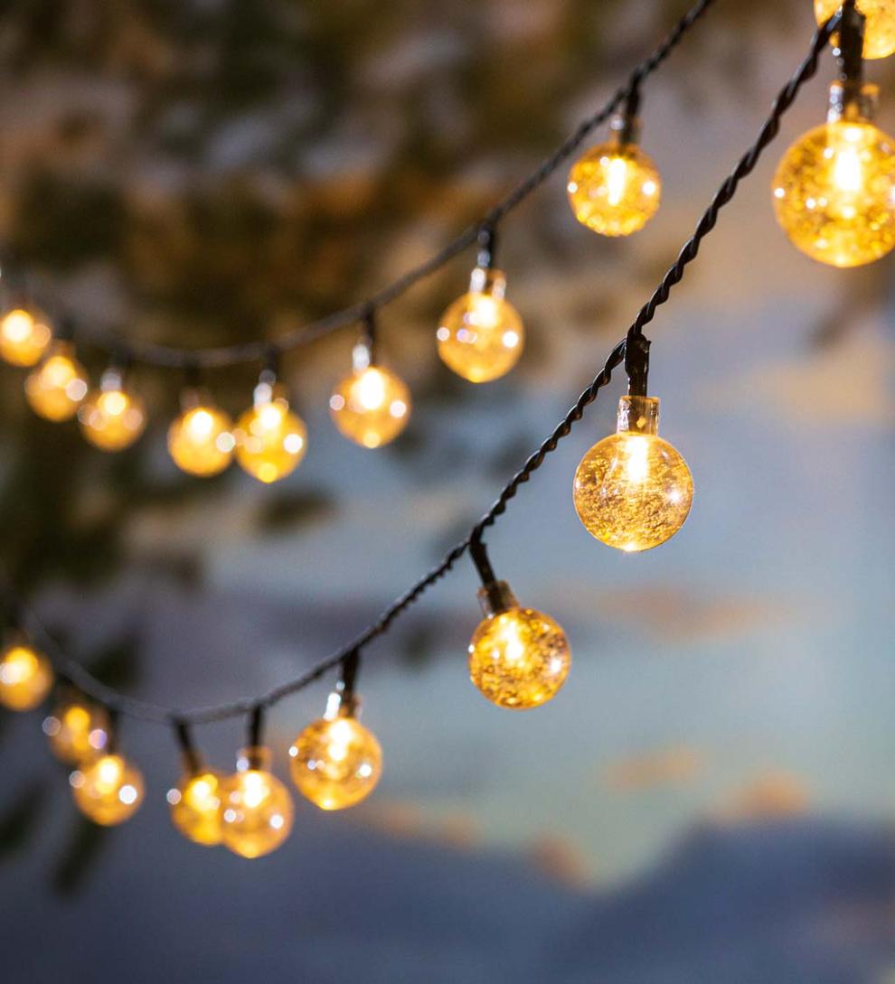 Plow & Hearth Deck & Patio Accents Outdoor Living Multi-Function Solar Ball String Lights With 50 Warm White Leds