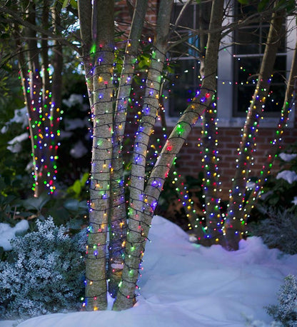Plow & Hearth Deck & Patio Accents Outdoor Living Multifunction Twinkle String Lights With Timer, Black Wire With White Or Multi Leds