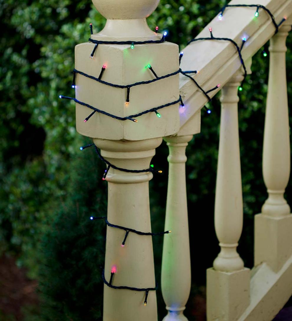 Plow & Hearth Deck & Patio Accents Outdoor Living Multifunction Twinkle String Lights With Timer, Black Wire With White Or Multi Leds