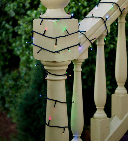 Plow & Hearth Deck & Patio Accents Outdoor Living Multifunction Twinkle String Lights With Timer, Black Wire With White Or Multi Leds