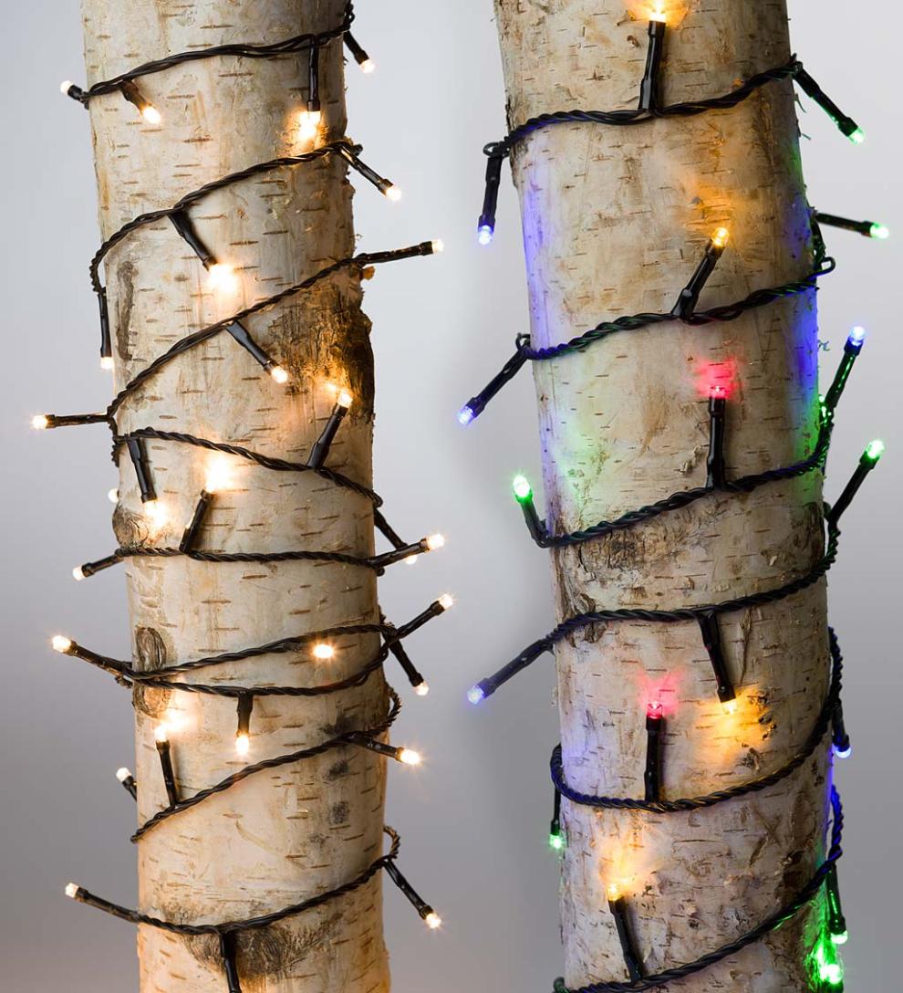 Plow & Hearth Deck & Patio Accents Outdoor Living Multifunction Twinkle String Lights With Timer, Black Wire With White Or Multi Leds