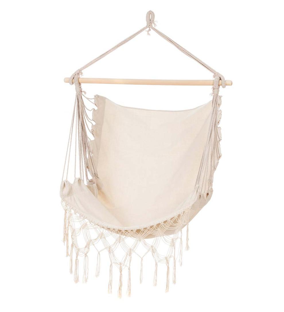 Plow & Hearth Deck & Patio Accents Outdoor Living Natural Poly/Cotton Hammock Chair With Fringe - Natural