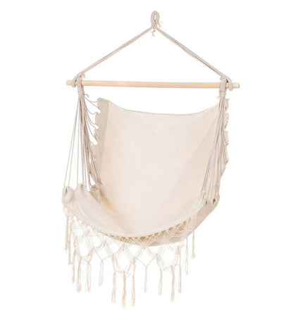 Plow & Hearth Deck & Patio Accents Outdoor Living Natural Poly/Cotton Hammock Chair With Fringe - Natural