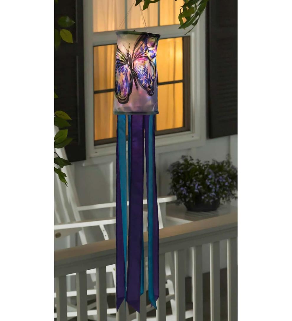 Plow & Hearth Deck & Patio Accents Outdoor Living Nature-Inspired Solar Led Motion Windsock - Cherry Blossom
