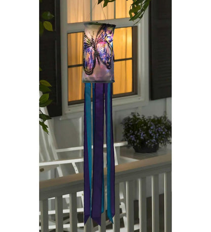 Plow & Hearth Deck & Patio Accents Outdoor Living Nature-Inspired Solar Led Motion Windsock - Cherry Blossom