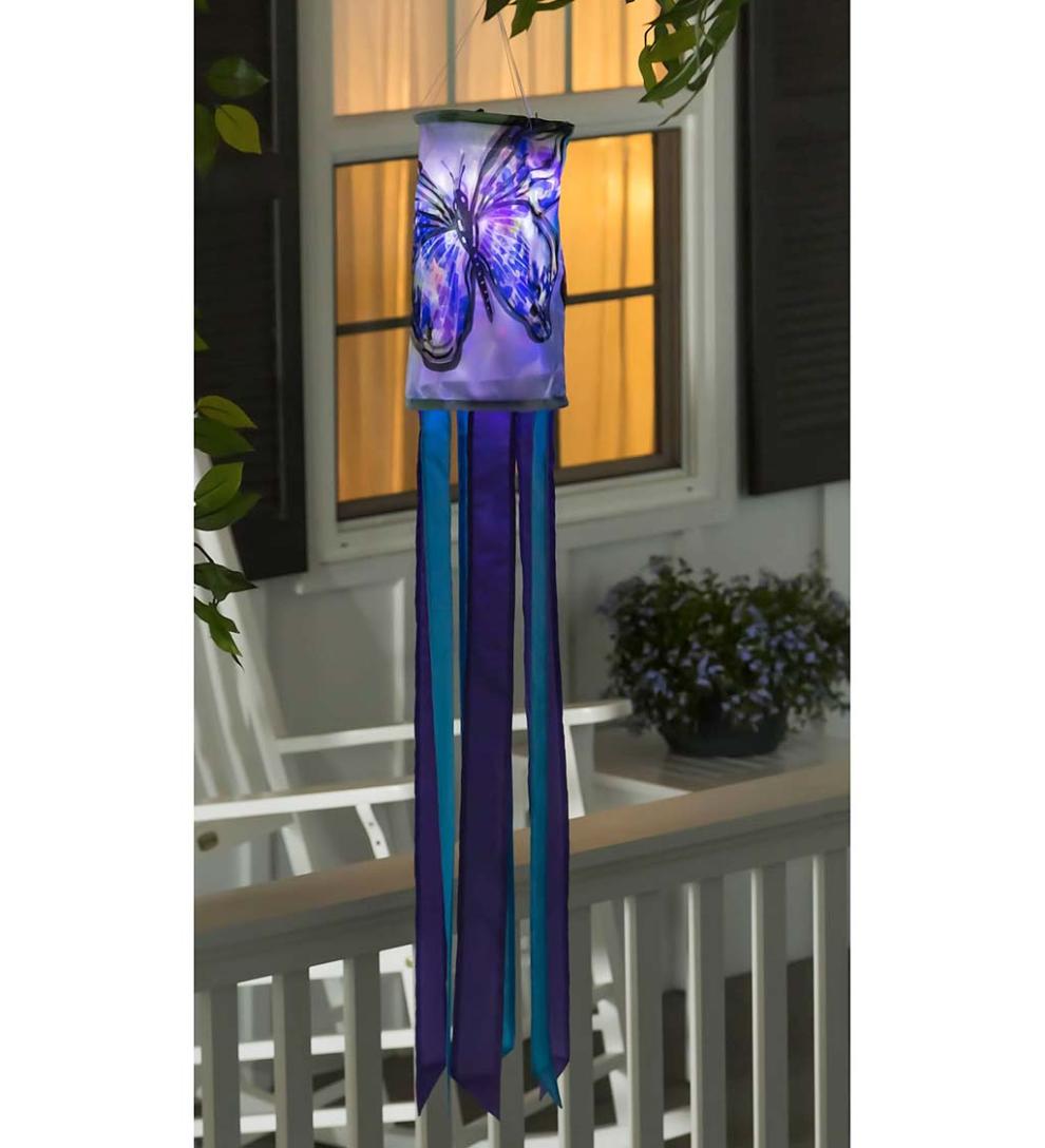 Plow & Hearth Deck & Patio Accents Outdoor Living Nature-Inspired Solar Led Motion Windsock - Cherry Blossom