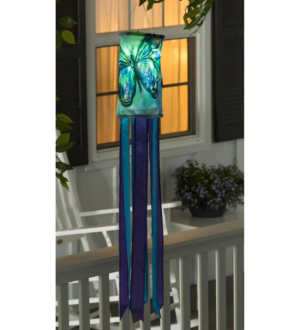 Plow & Hearth Deck & Patio Accents Outdoor Living Nature-Inspired Solar Led Motion Windsock - Cherry Blossom