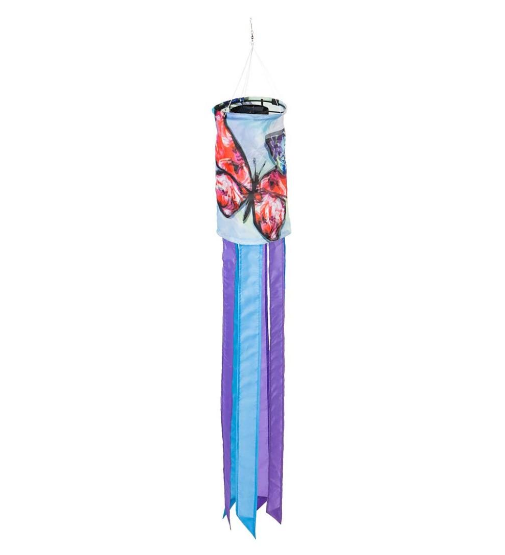 Plow & Hearth Deck & Patio Accents Outdoor Living Nature-Inspired Solar Led Motion Windsock - Cherry Blossom