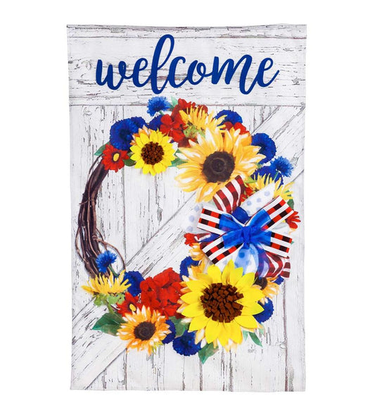 Plow & Hearth Deck & Patio Accents Outdoor Living Patriotic Floral Wreath Burlap Welcome House Flag