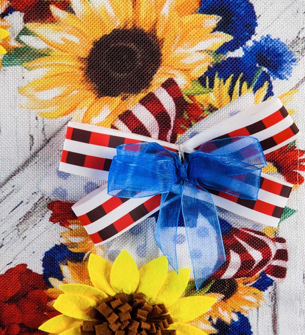 Plow & Hearth Deck & Patio Accents Outdoor Living Patriotic Floral Wreath Burlap Welcome House Flag