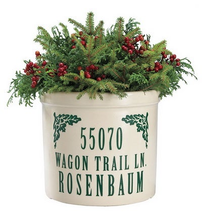 Plow & Hearth Deck & Patio Accents Outdoor Living Personalized Crock With Name And Address - Black Oak Leaf