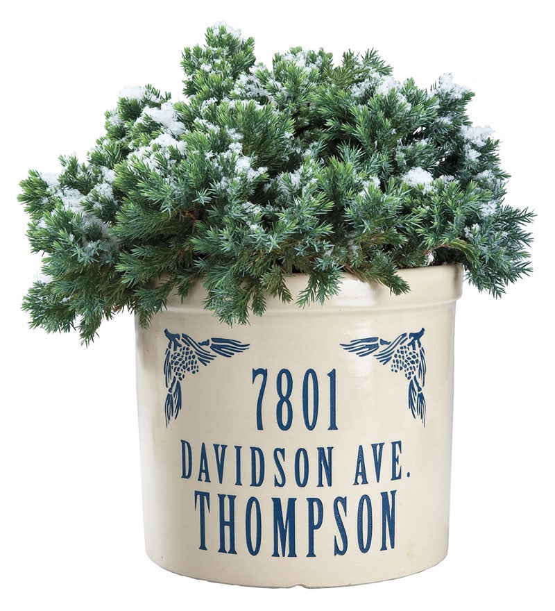 Plow & Hearth Deck & Patio Accents Outdoor Living Personalized Crock With Name And Address - Black Oak Leaf