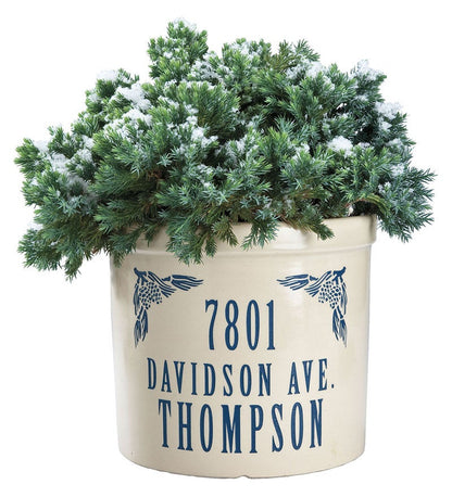 Plow & Hearth Deck & Patio Accents Outdoor Living Personalized Crock With Name And Address - Black Oak Leaf