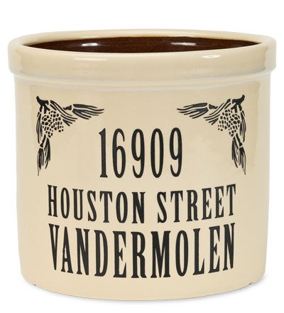 Plow & Hearth Deck & Patio Accents Outdoor Living Personalized Crock With Name And Address - Black Oak Leaf