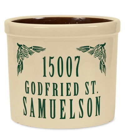 Plow & Hearth Deck & Patio Accents Outdoor Living Personalized Crock With Name And Address - Black Oak Leaf