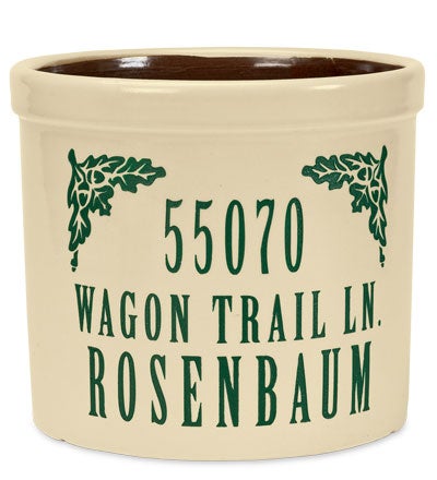 Plow & Hearth Deck & Patio Accents Outdoor Living Personalized Crock With Name And Address - Black Oak Leaf