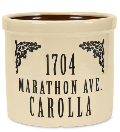 Plow & Hearth Deck & Patio Accents Outdoor Living Personalized Crock With Name And Address - Black Oak Leaf