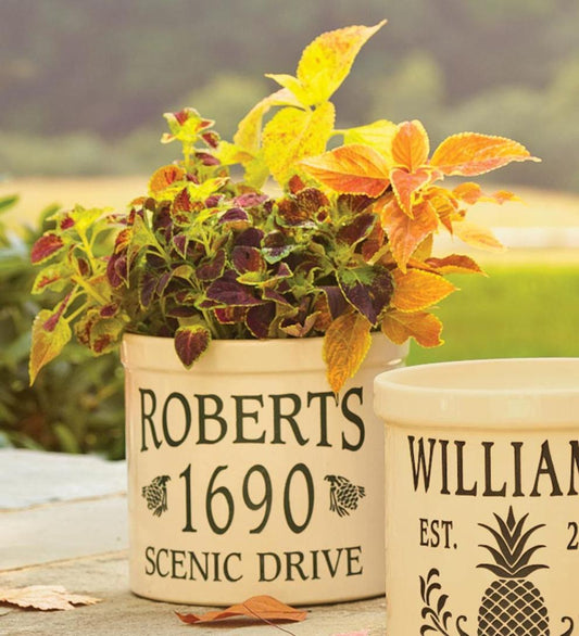 Plow & Hearth Deck & Patio Accents Outdoor Living Pine Cone-Styled Personalized Crock - Black
