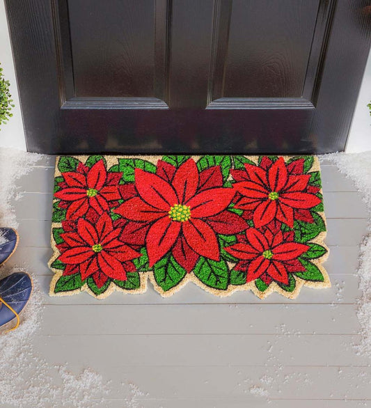 Plow & Hearth Deck & Patio Accents Outdoor Living Poinsettia Shaped Coir Mat